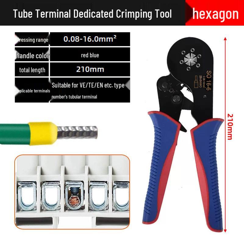 Electrician's Tube and Pin Terminal Crimping Pliers with Cold-Pressed Wire Functionality