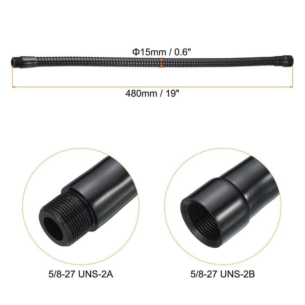 PATIKIL 48cm Microphone Gooseneck Thread Metal Universal Hose Flexible Arm Gooseneck Tube Extension Multifunctional DIY Black 16mm-27