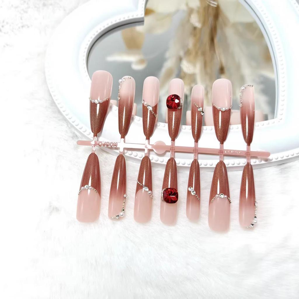 Brown Gradient Cat Eye Flash Wearable Nails 30 Pieces Premade Nail Nails Fake Nails