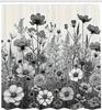 Black And White Shower Curtain, Vintage Style Meadow Prairie Scene With Wild Flowers Print, Cloth Fabric Bathroom Deco