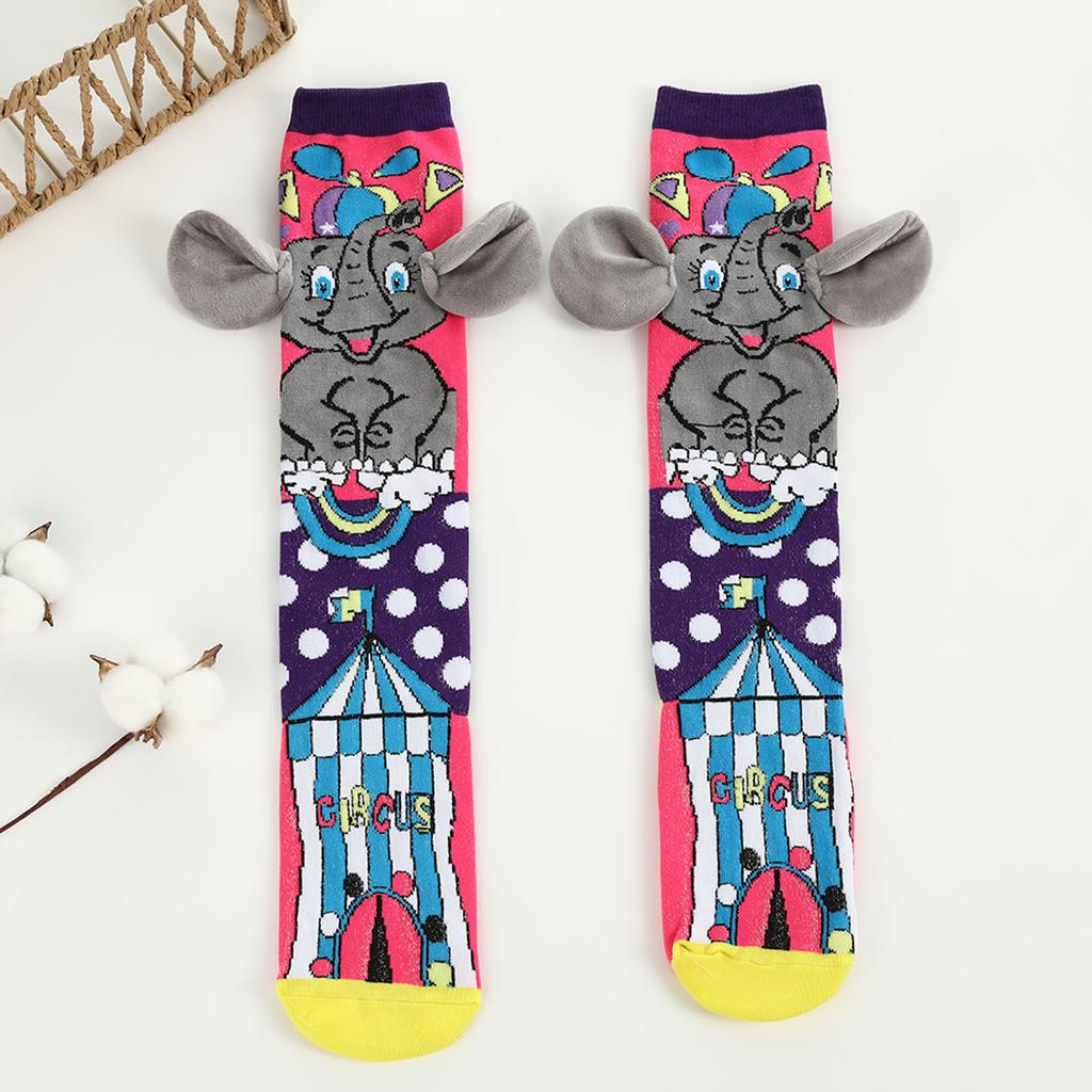 Cute 3D Cartoon Animal Socks With Plush Ears, Mid-calf , Suitable For Everyday Wear And Casual Cotton Socks.