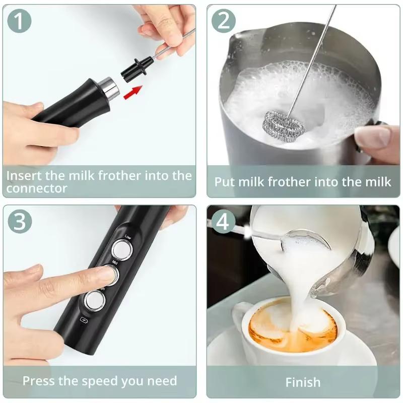 2025 USB Rechargeable Electric Milk Frother 9s Fast Foam Maker for Coffee/Cappuccino - Home Barista Daily Drink Tool Black White
