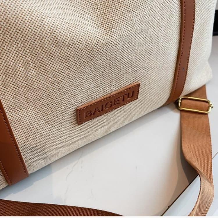 Canvas leather large capacity Boston bag women's travel bag