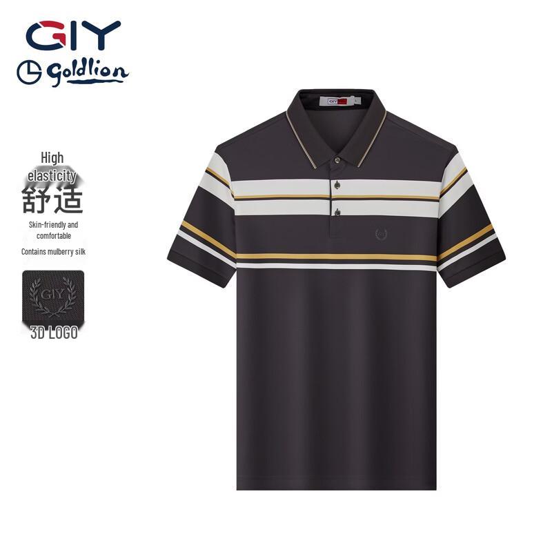 Goldlion GY Men s Striped Mulberry Silk Blend Polo T-Shirt 3XL