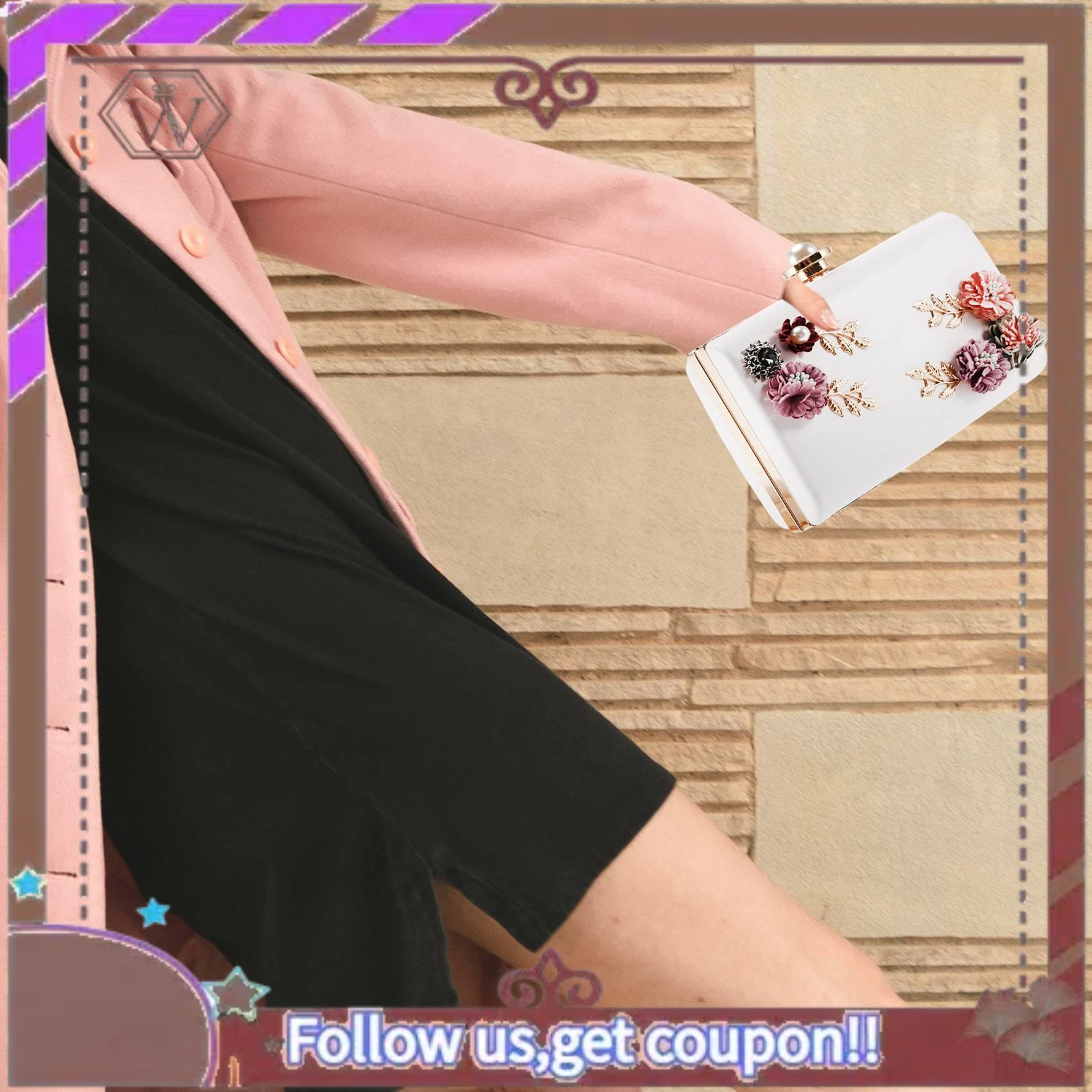 A95D-Fashion Women Leather Evening Bag Dinner Party Lady Wedding Flower Clutch Purse(White) NONE