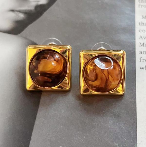 Винтажные коричневые квадратные серьги-пусеты - Ретро, Роскошный стиль с легким шиком