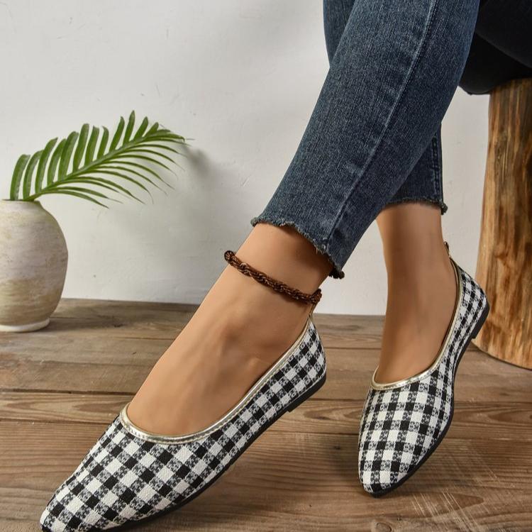 Summer New Single-shoe Women's Pointed Head Shallow Mouth Glitter Cloth Soft Sole Anti-slip Wear-resistant Flat Shoes