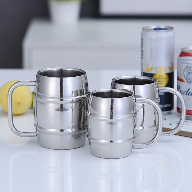 Boccale da Birra a Doppia Parete in Acciaio Inossidabile con Manico Tazza Termica per Caffè Tè al Latte Bambini Bevande Fredde Calde Uso Casa Bar Ristorante