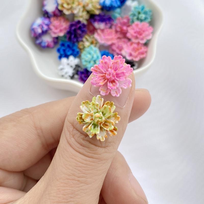 50Pcs New Cute Resin Mini Colorful Flowers Series Flat Back Manicure Parts Embellishments For Hair Bows Accessorie