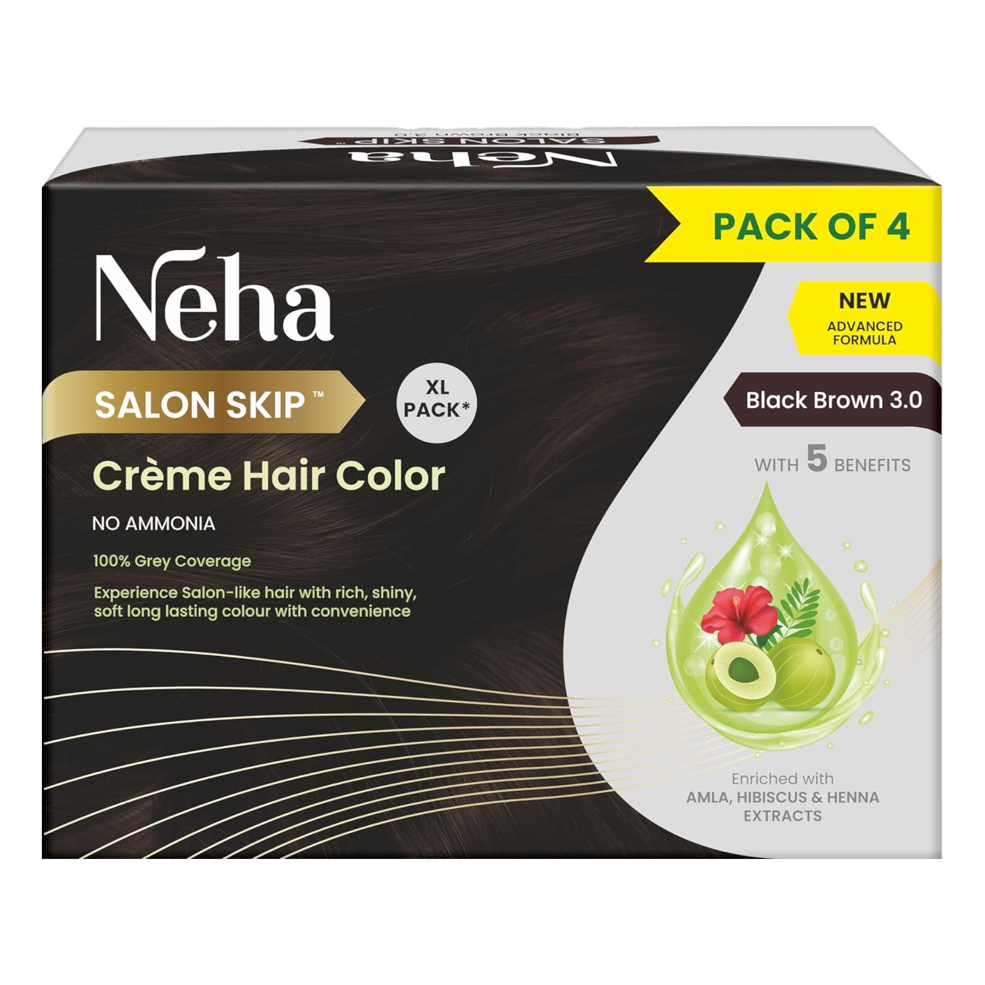 

Neha Salon Skip Crème Краска для волос без аммиака Упаковка 1 шт. (20г+20млX4 пакетика) С Амлой Гибискусом Хной Для Мягких Блестящих Волос Черно-Коричневый