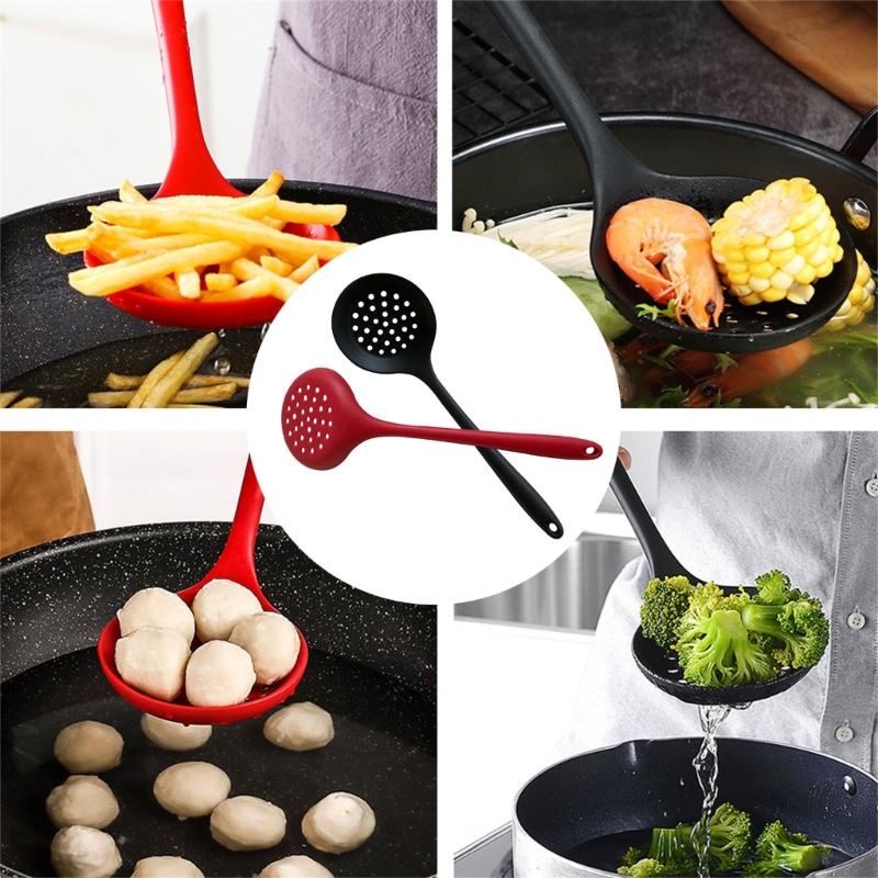 Set of 2 Kitchen Strainer Spoon Silicone Skimmer Slotted Spoon Strainer Ladle Strainer Spoon for Draining and Cooking