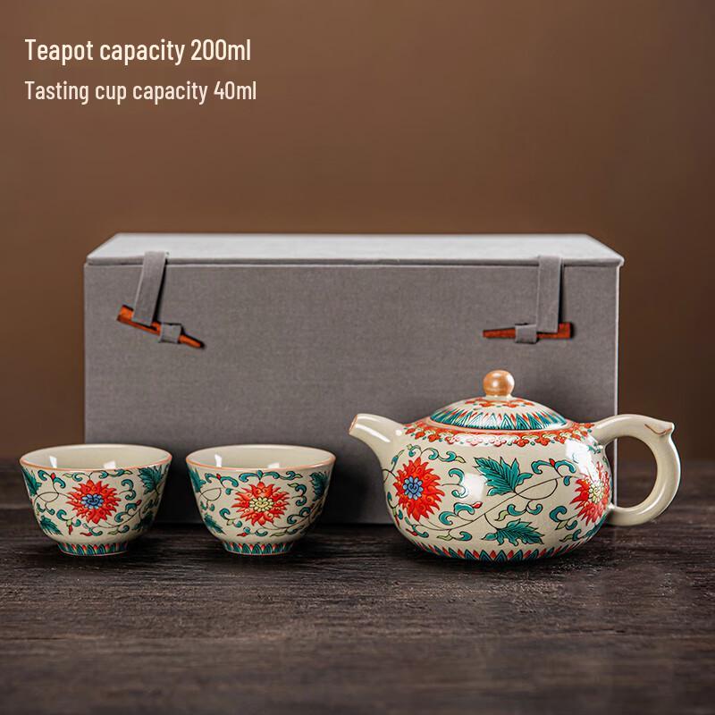 Lainuo Full Bloom Red Ru Kiln Teapot & Cup Gift Set
