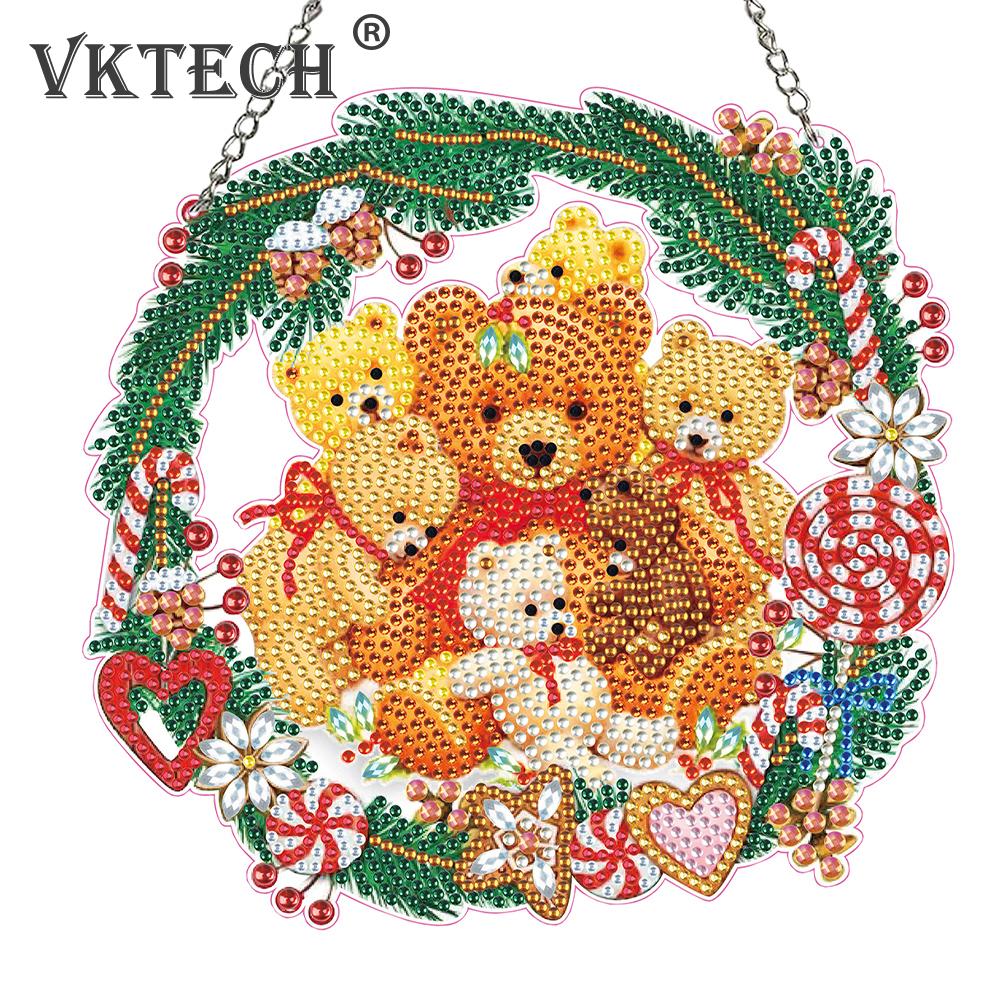 Special Shaped DIY Diamond Painting Wreath Ornament Christmas Decor Diamond Art Painting Garland Kit Bear Spot Drill Garland
