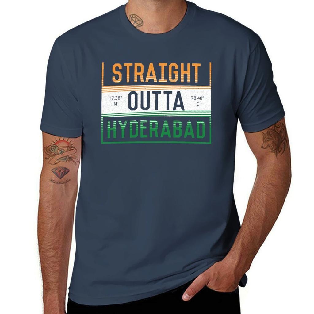 Straight Outta Hyderabad Funny Indian Quotes TShirt man t shirt luxury black cotton tshirt plain for man package TShirt