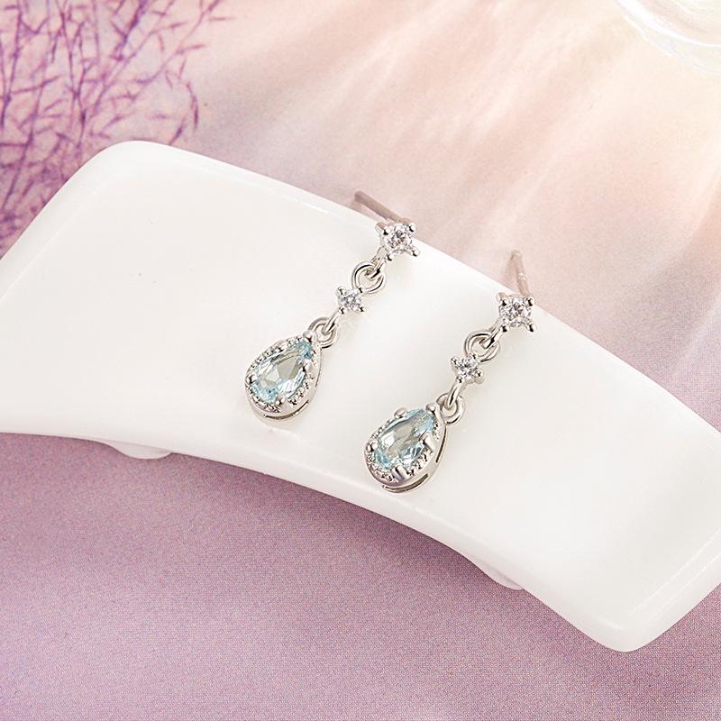 "Walden Lake Blue Zircon Water Drop Earrings: Unique Sparkling 2022 Design"
