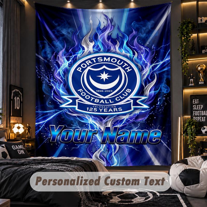 TapestryPortsmouth FC Custom Name Text Personalized Wall Hanging Tapestry Home Wall Decor