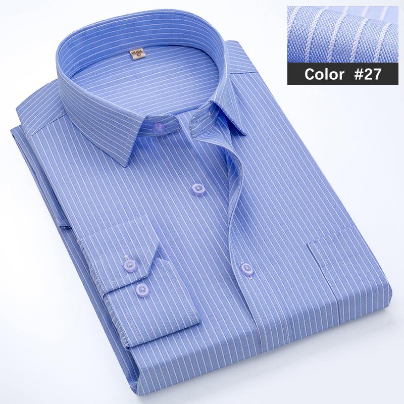 Classic Blue Striped Business Casual Shirt Men's Autumn Slim Lapel Long Sleeve Office Banquet Wedding Formal Social Shirt