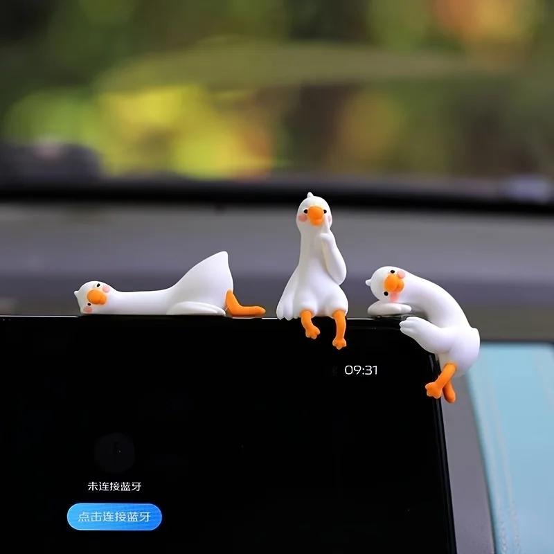 1pc Big White Goose Car Ornament, Center Console Decor, Cute Car Interior Decoration, Desktop & Computer Table Hanging Pendant