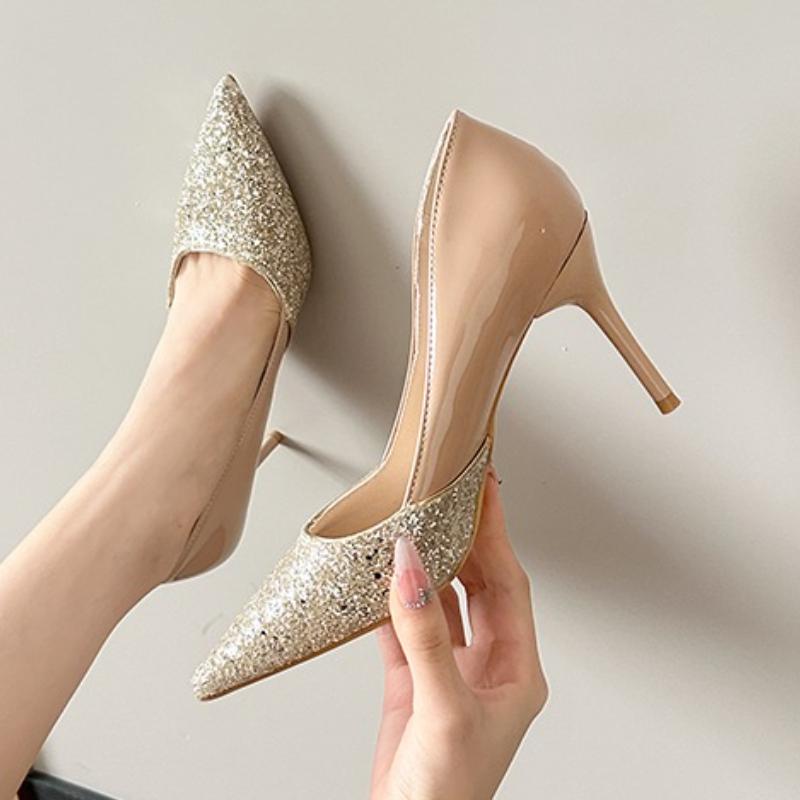 2025Women Sexy High Glitter Sequins Stiletto Evening Pumps Lady Wedding Bridal Bling Gold Escarpins Party Shoe