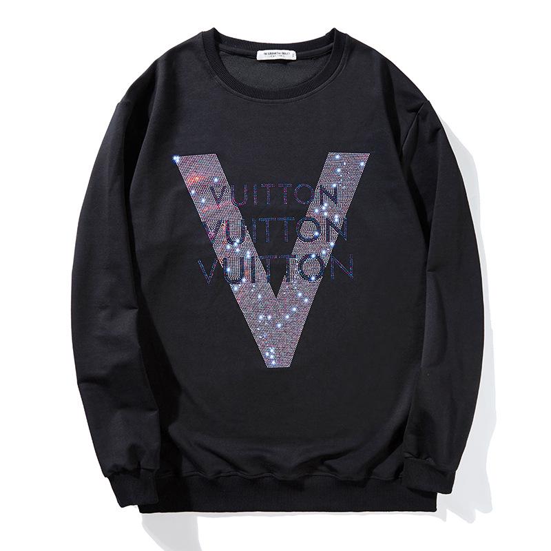 

Men s Plus Size Extra Strong Rhinestone Long Sleeve Crew Neck Sweatshirt - Loose Fit British Style XXL чёрный