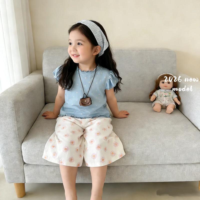 Floral Ruffled Baby Girl T-Shirt and Pants Set - 2026 Summer Collection