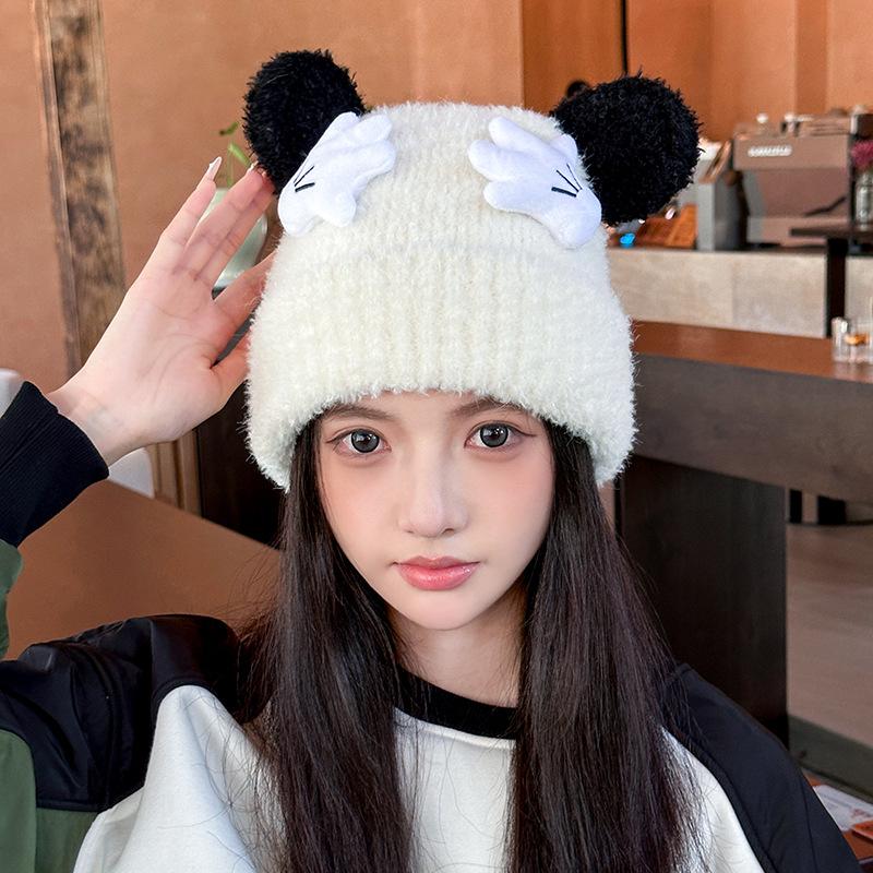 Knitted Woolen Hat for Women In Winter Japanese Style Cute Little Gloves Head Hat Versatile Warm Ear Protection Cold Protection Head Hat Trendy