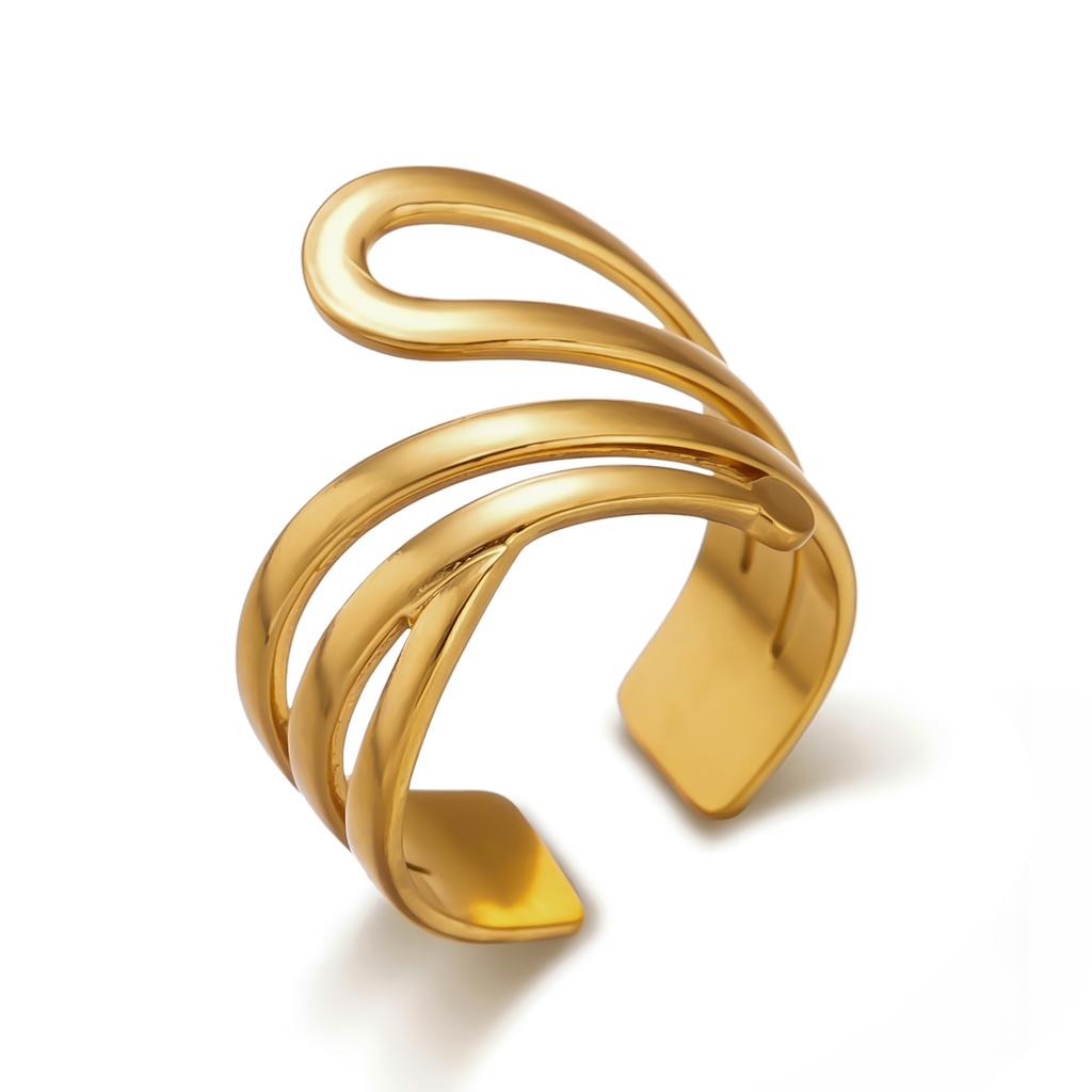 Stainless Steel Gold Color Love Heart Ring Set For Women Hollow Flower Geometric Finger Rings Party Vacation Waterproof Jewelry