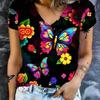 Summer Ladies 3D Printed V-Neck T-Shirt Fashion Versatile Breathable Trend Casual