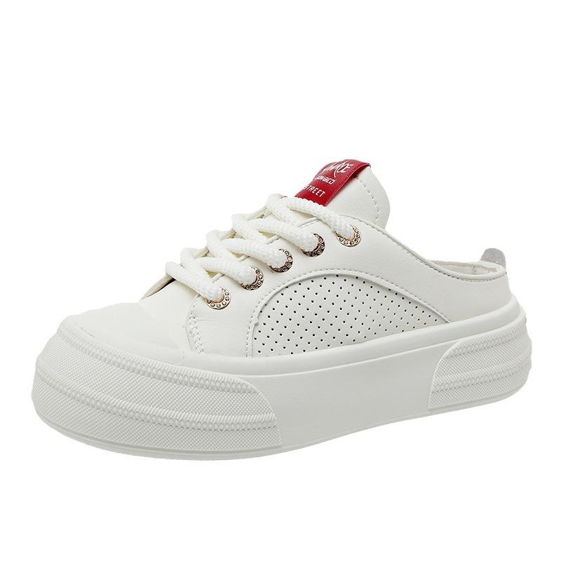 Z7702 New White Shoes Half Slippers Women's  Summer Breathable Slippers Thick Bottom Hight Increasing Board Shoes Women's Shoes All-Matching