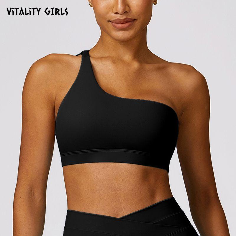 

Vitality Girls Fashion Oblique One Shoulder Sports Intimates Yoga Clothes Beauty Open Back Fitness Wait Lifting Push up Bras Black XL