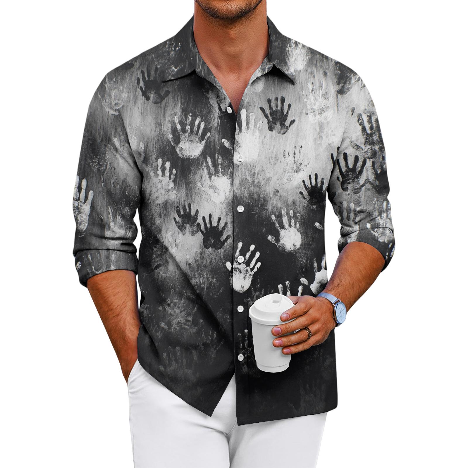 

Мужская повседневная рубашка с длинным рукавом свободного кроя на пуговицах L