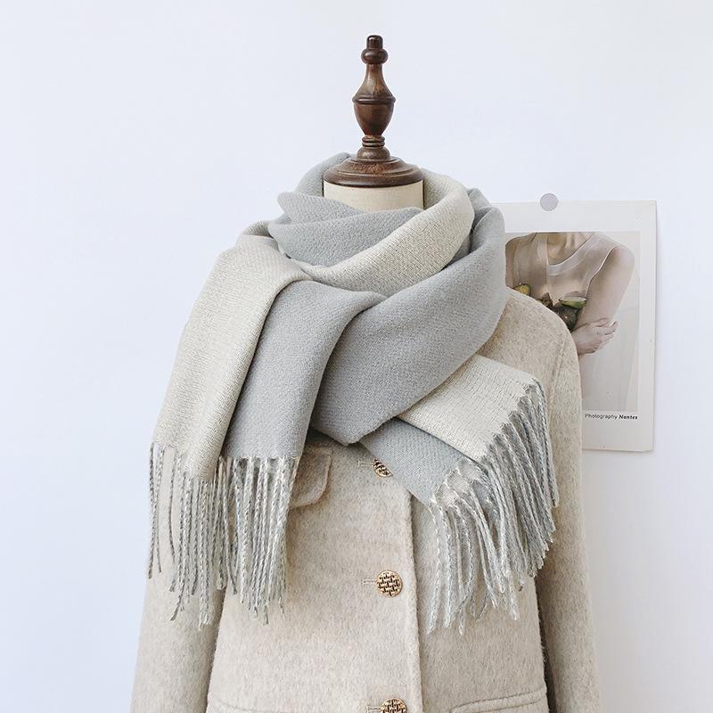 Double-Sided Solid Color Imitation Cashmere Scarf with Tassels – Cozy Korean Autumn/Winter Fashion for Students