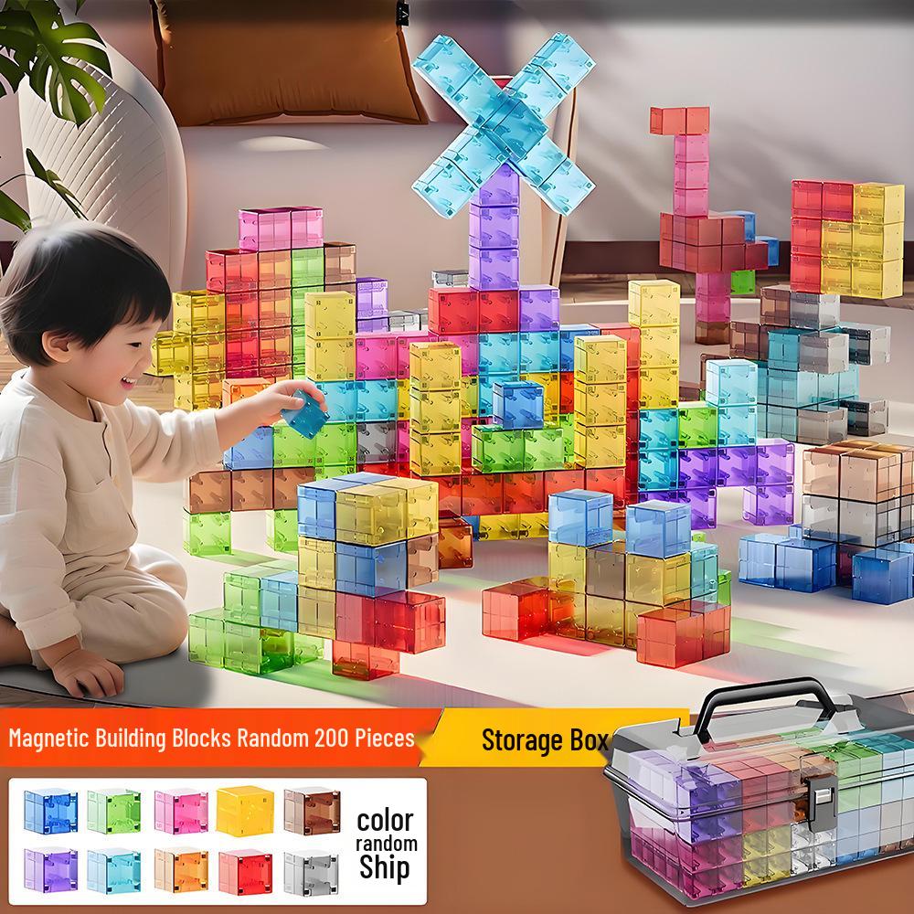 Children's Magnetic Transparent Geometric Building Blocks - Educational 3D Cube Shapes Toy & Holiday Gift