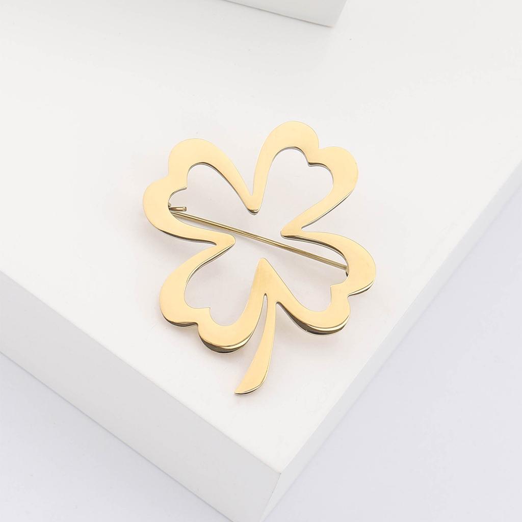 Einfache und stilvolle Edelstahl-Brosche mit Glücksklee, vielseitige Kleidung Accessoires Anstecknadel, Promi-Temperament, Korsage