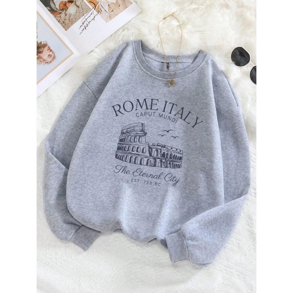 Colosseum Rome Italy Print Woman Sweatshirt Casual Crewneck Sportswear Y2K Loose Multicolor Pullover All-Match Clothing