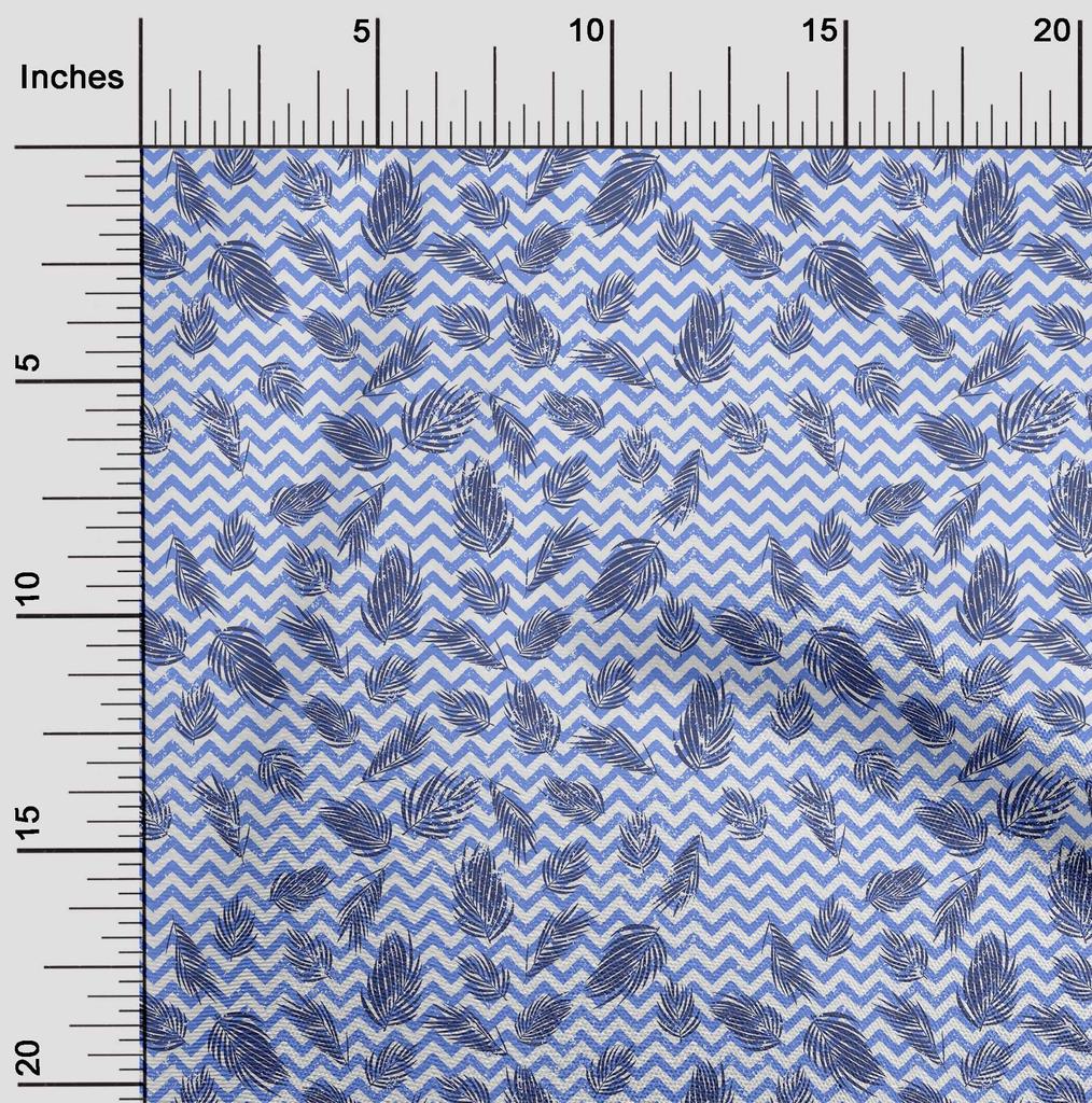 oneOone Cotton Flex Medium Blue Fabric Leaf With Chevron Dress Material Fabric Print Fabric By The Yard 40 Inch