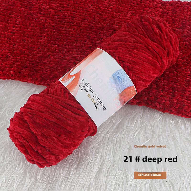 Chenille Gold Velvet Knit Scarf, Hat, Crochet Slippers, Doll Wool DIY Knitting Kit