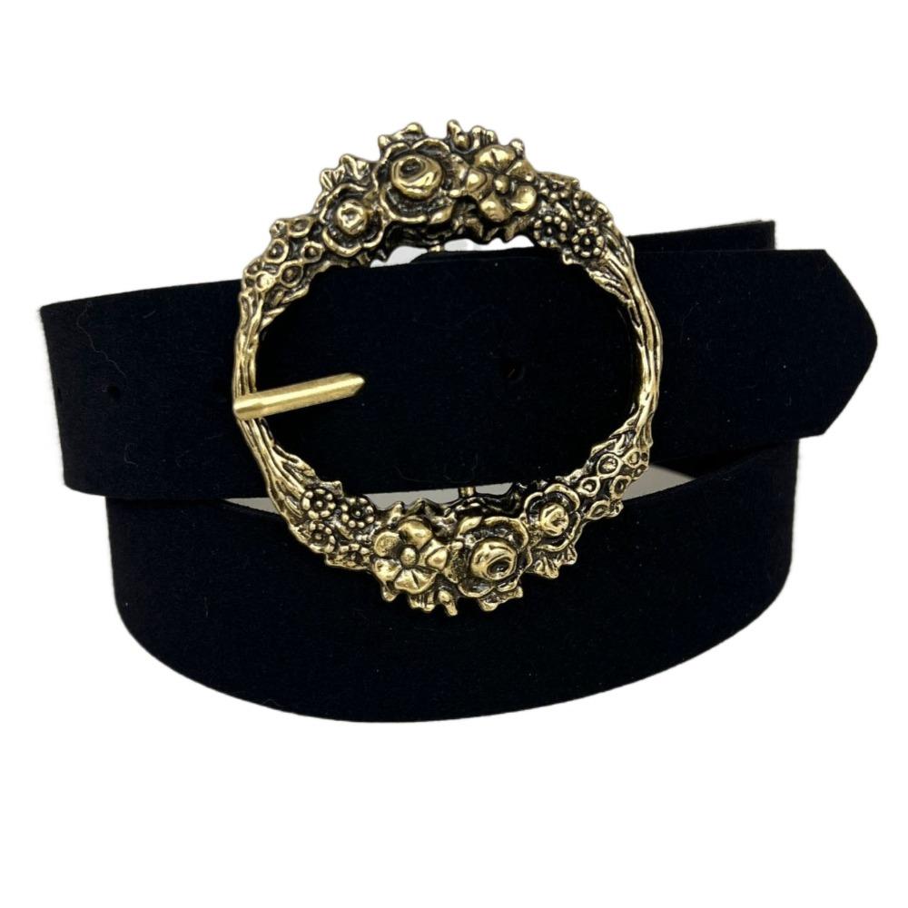 

Flower Bohemian Belt Simulated Leather Jeans Waistband Retro Microfiber Belt Daily чорний/золотий