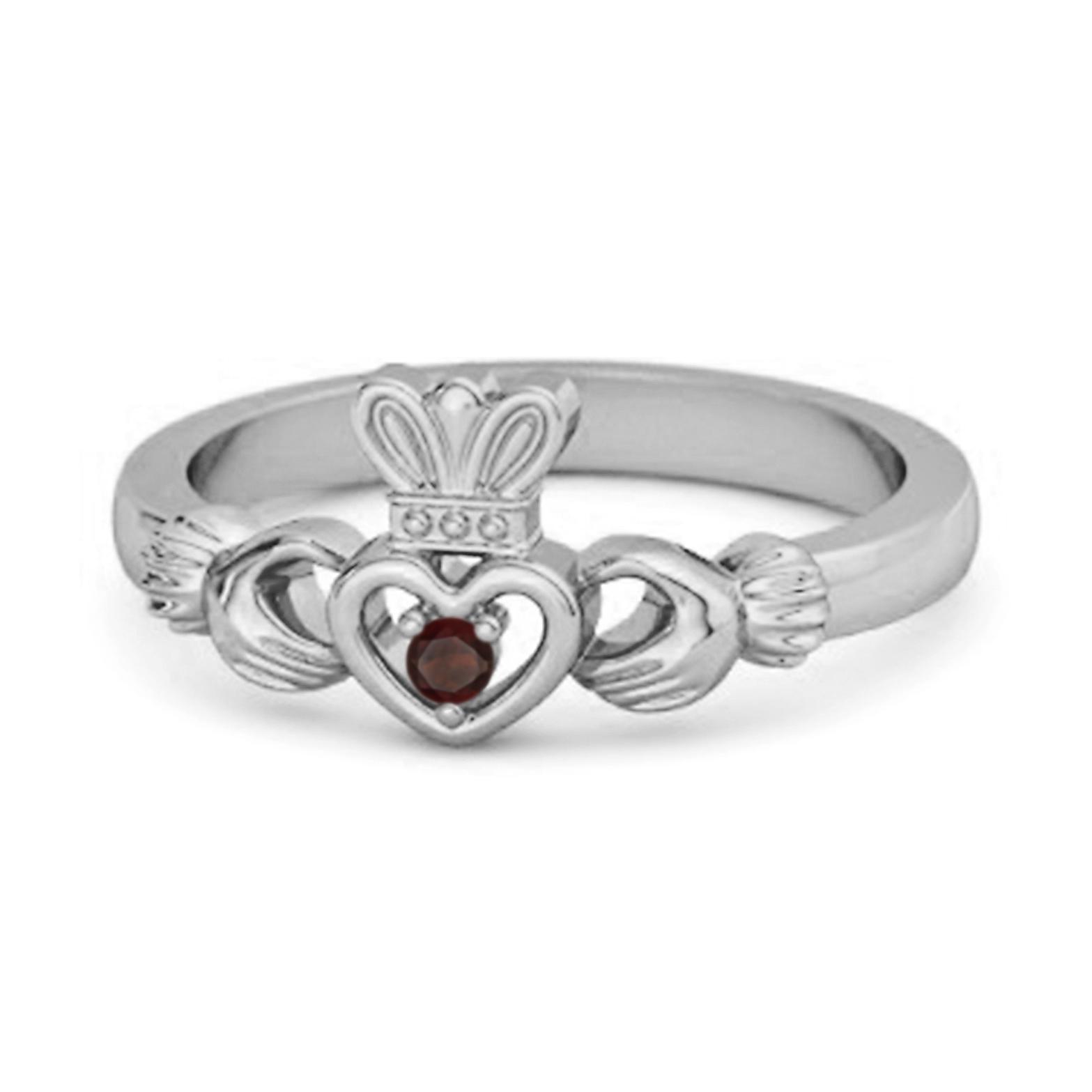 Garnet Claddagh Irish Heritage Symbol Ring - 925 Sterling Silver 11
