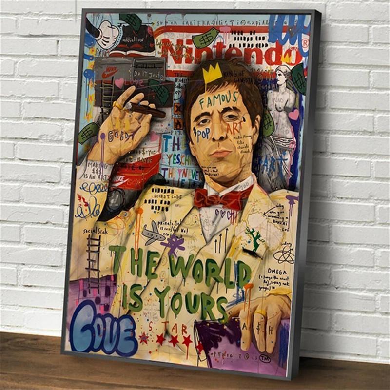 Graffiti Umělecká díla Postava Mony Lisy Malba na plátně Abstraktní Plakáty a tisky Street Wall Art Obrázky Cuadros Living Room Decor
