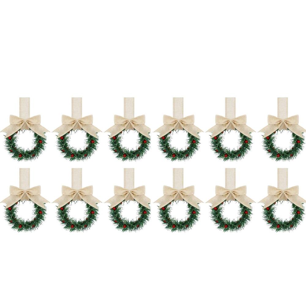 6/12 Stück Weihnachts-Mini-Kränze Bandbögen Rote Früchte Fensterdekorationen Küchenschrank-Kränze Weihnachtsfeier Hausdekoration