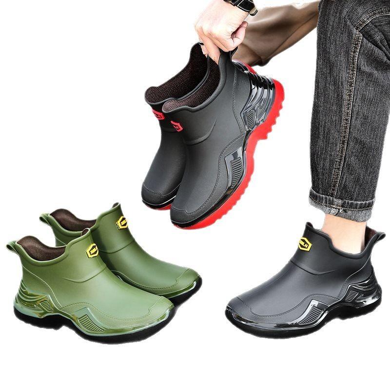 Spring and Autumn Trendy Cool Fashion Men's Short Rain Shoes Sports Men's Waterproof Glue Shoes Thickened and Widened Non-slip Men's Rain Boots