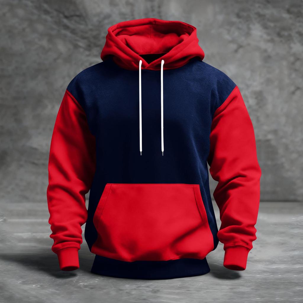 Sudadera con capucha para hombre con bloques de color, con bolsillos, casual y cómoda