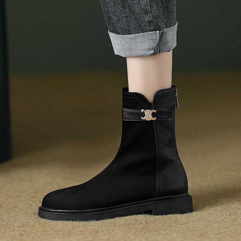 Autumn and winter low-heeled knight boots women's thick-soled non-slip large-size women's boots new square-heeled round-head rear zipper mid-tube boot