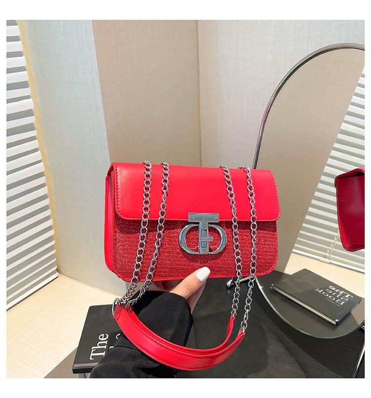Solid Color Women's New Trendy Light Luxury Lock Fashionable Summer Chain Crossbody Shoulder Small Square Bag