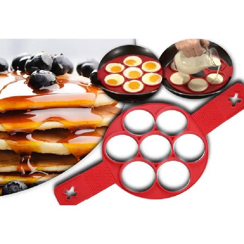 High-quality Red Silicone Egg Ring With Seven Holes For Perfectly Shaped Eggs And Pancakes
