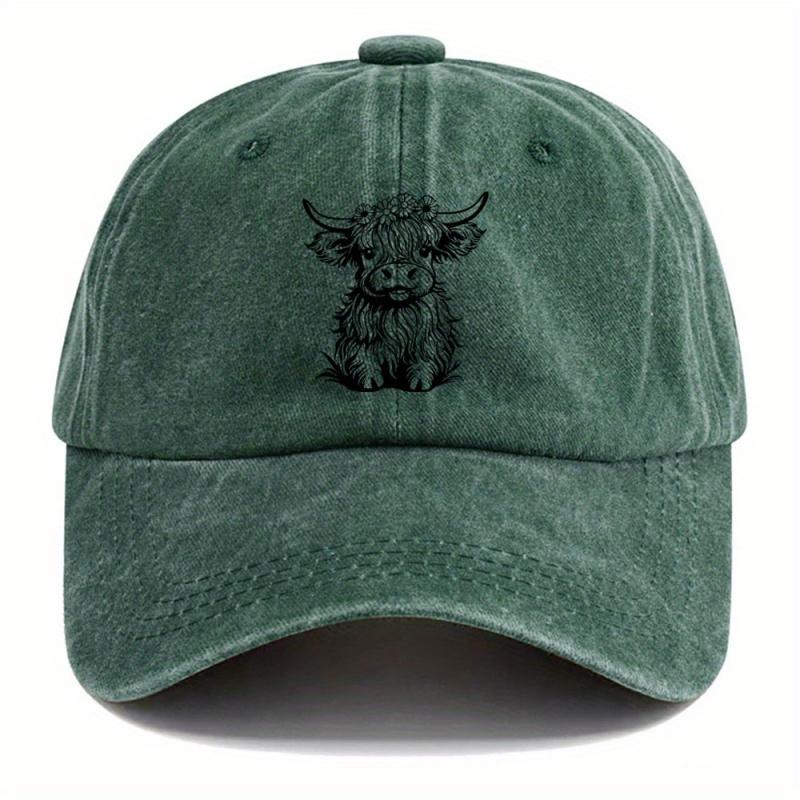 1Pack Of Cartoon Calf Print Washed Vintage Soft Top Sunshade Baseball Caps Unisex Versatile Baseball Caps