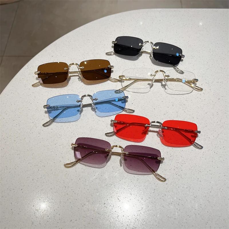 Rimless Rectangle Sunglasses Men Women Fashion New in Vintage Shades Eyewear Brand Design Ocean Lenses Sun Glasses Gafas