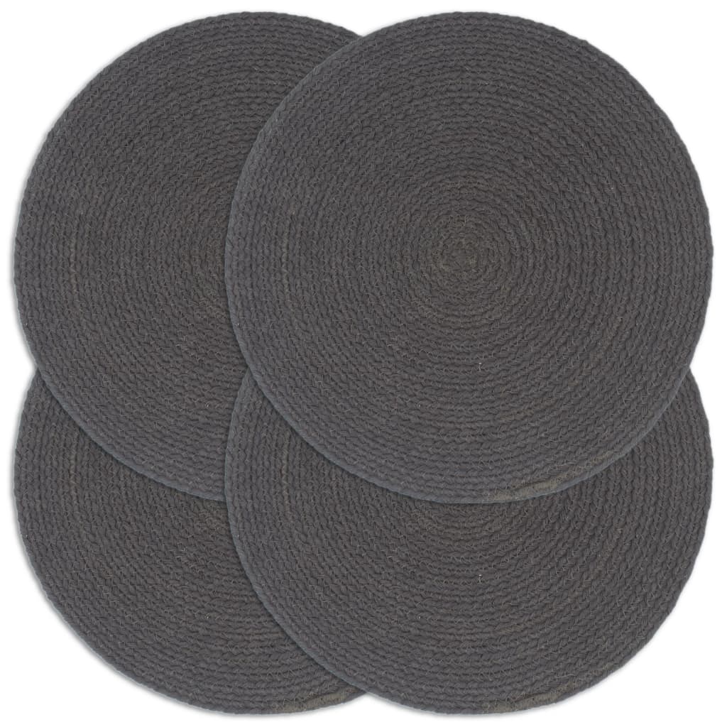 Buy Placemats 4 pcs Uni Dark Gray 38 cm Round Cotton at affordable