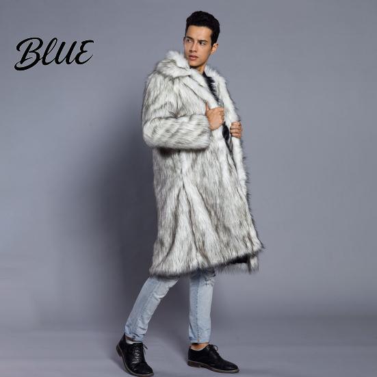 Giacca da Uomo Resistente allo Sbiadimento Aperta Davanti Collo a Revers Manica Pelliccia Cappotto Lungo Finto Antivento Spesso Caldo